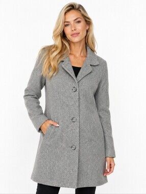 Womens Herman KAY Gray Button-Front Wool Blend Coat (SIZE:12)